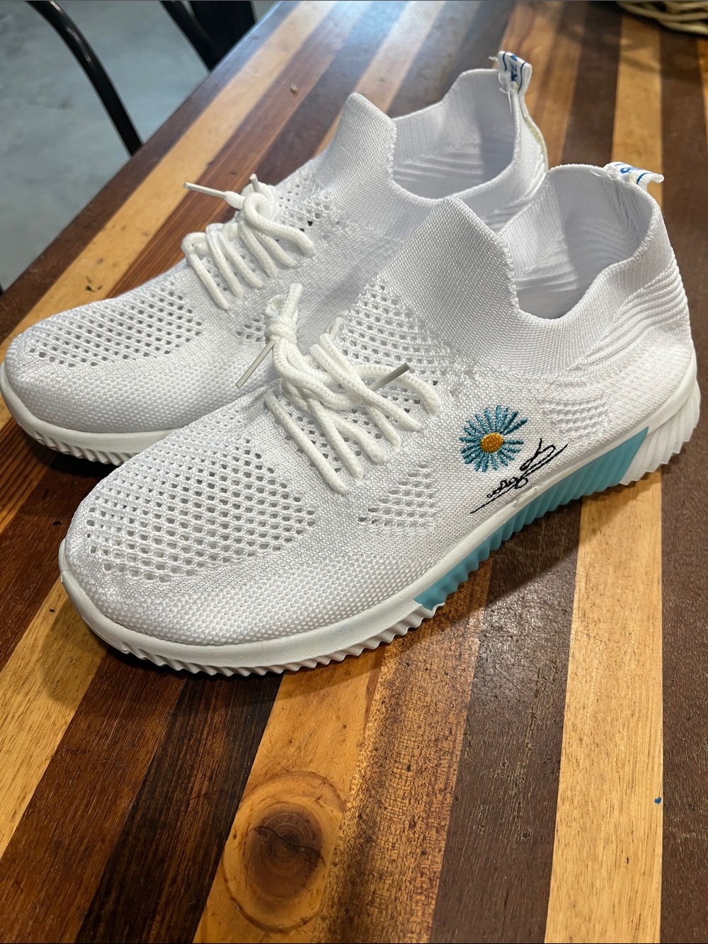 Women’s White Knit Lace-Up Sneakers